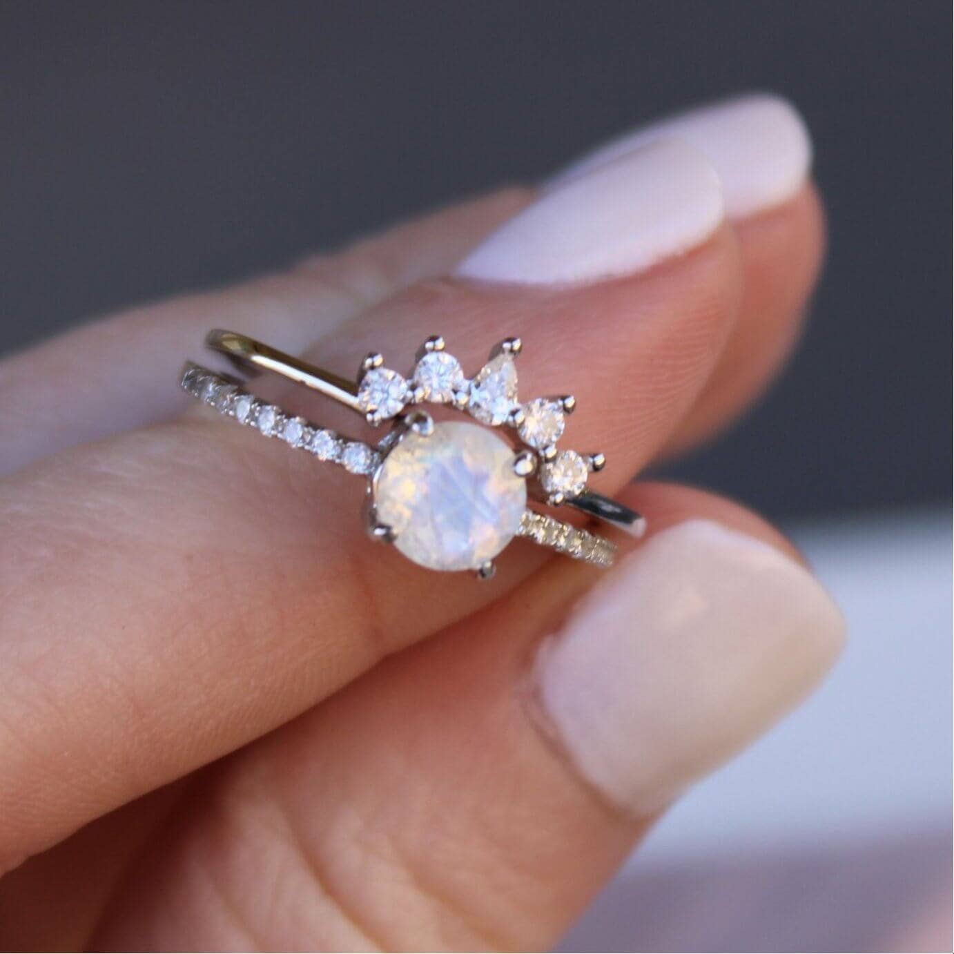 Petite Ava Moonstone Ring Set