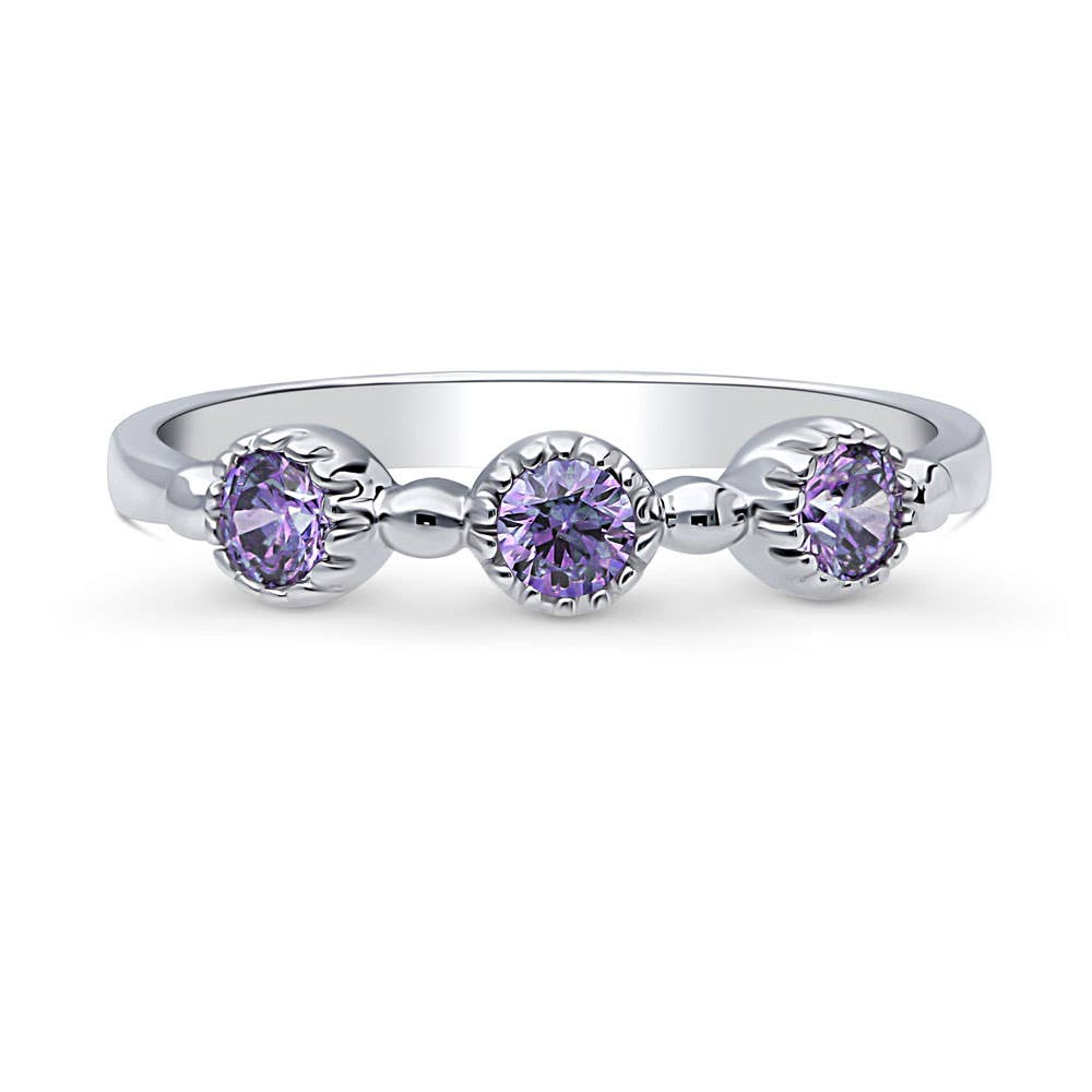 BERRICLE Silver Milgrain Purple CZ Wedding Eternity Ring