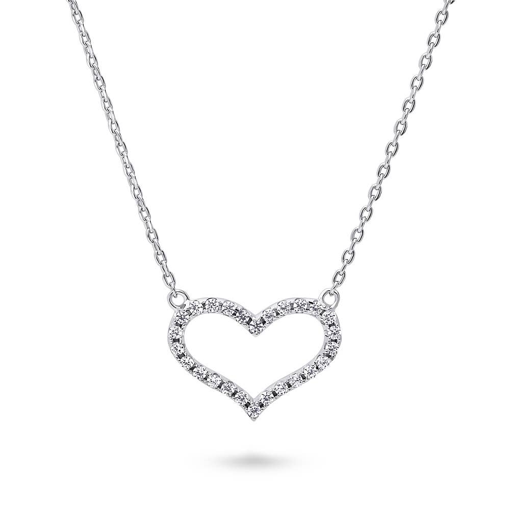 BERRICLE Sterling Silver Open Heart Cubic Zirconia Necklace