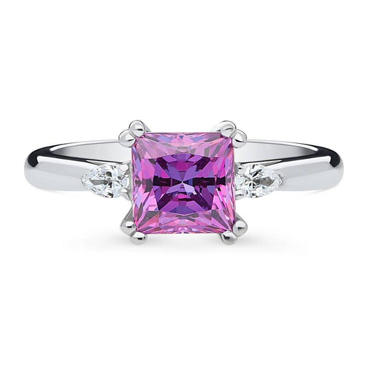 BERRICLE Silver 3-Stone Purple Princess Cut CZ Fashion Ring