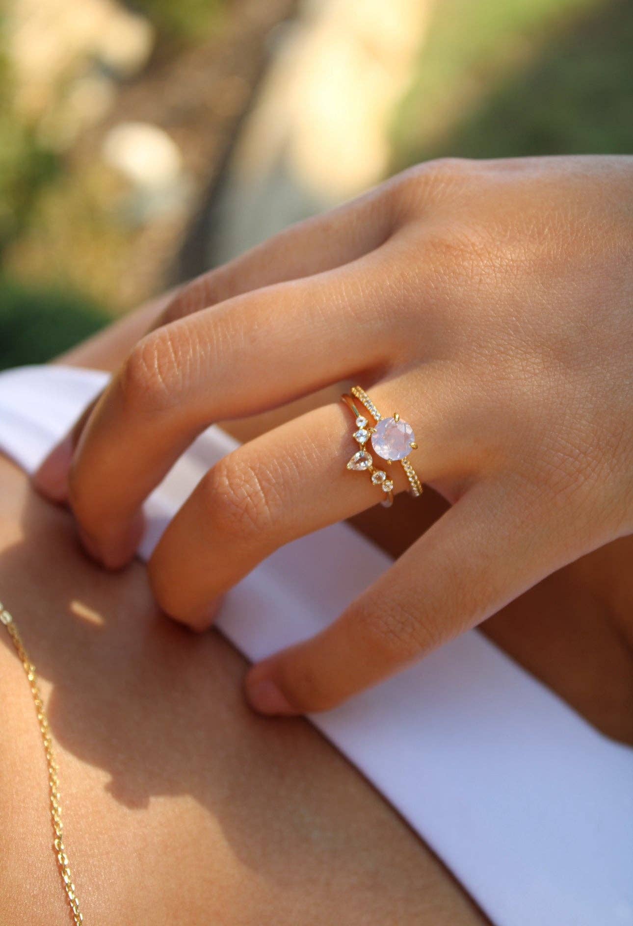 Lavender Quartz & White Topaz Ring Set - Gold Vermeil