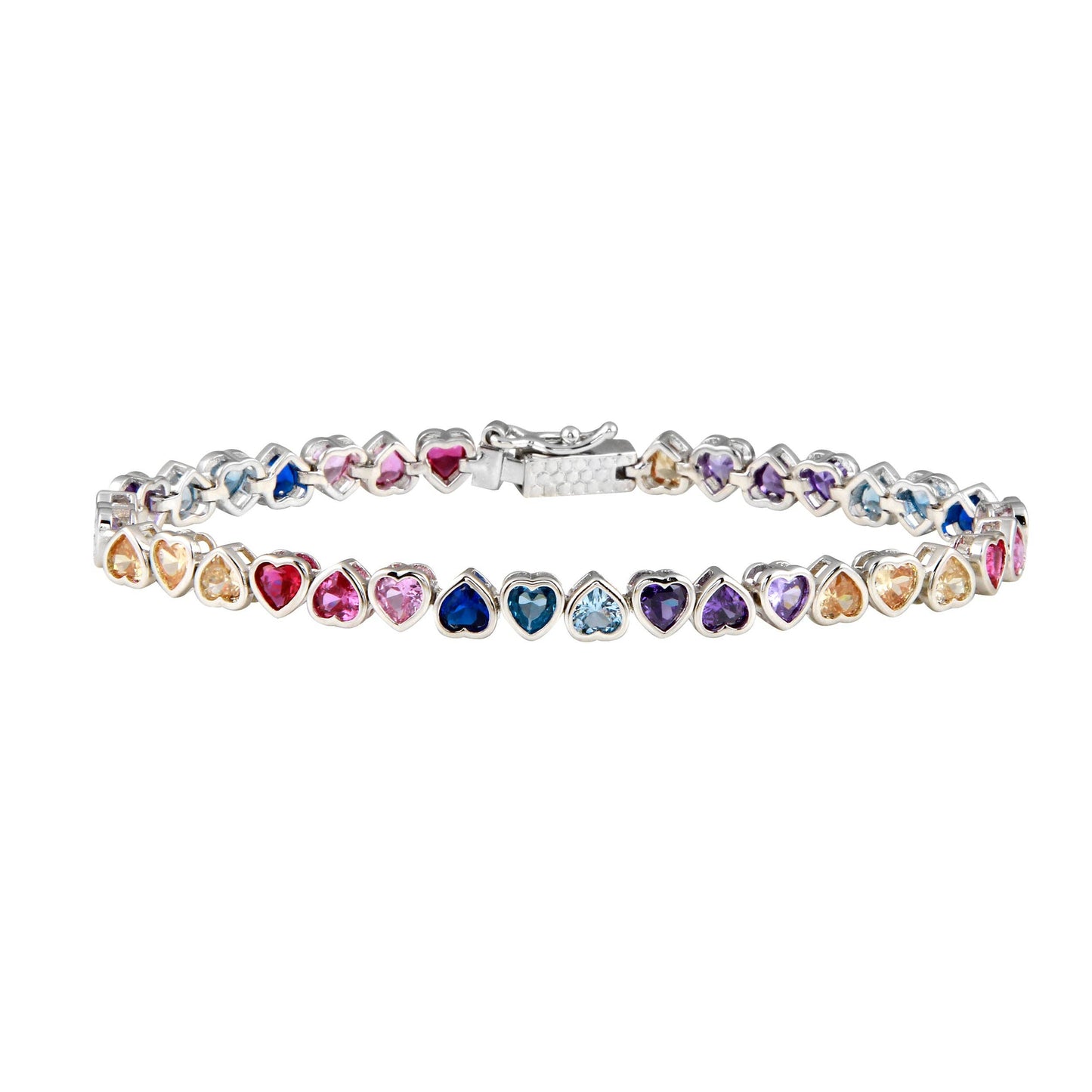 7 inch Rainbow Heart Tennis Bracelet