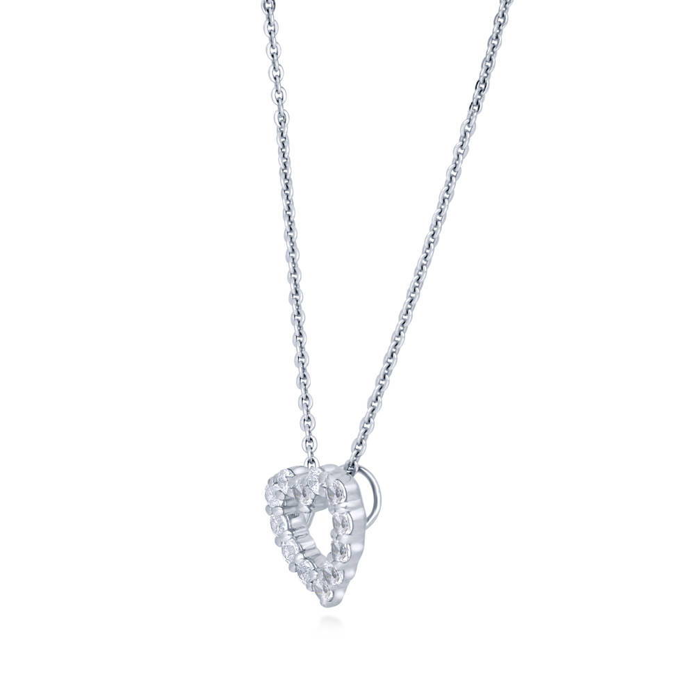 BERRICLE Sterling Silver Open Heart Cubic Zirconia Necklace