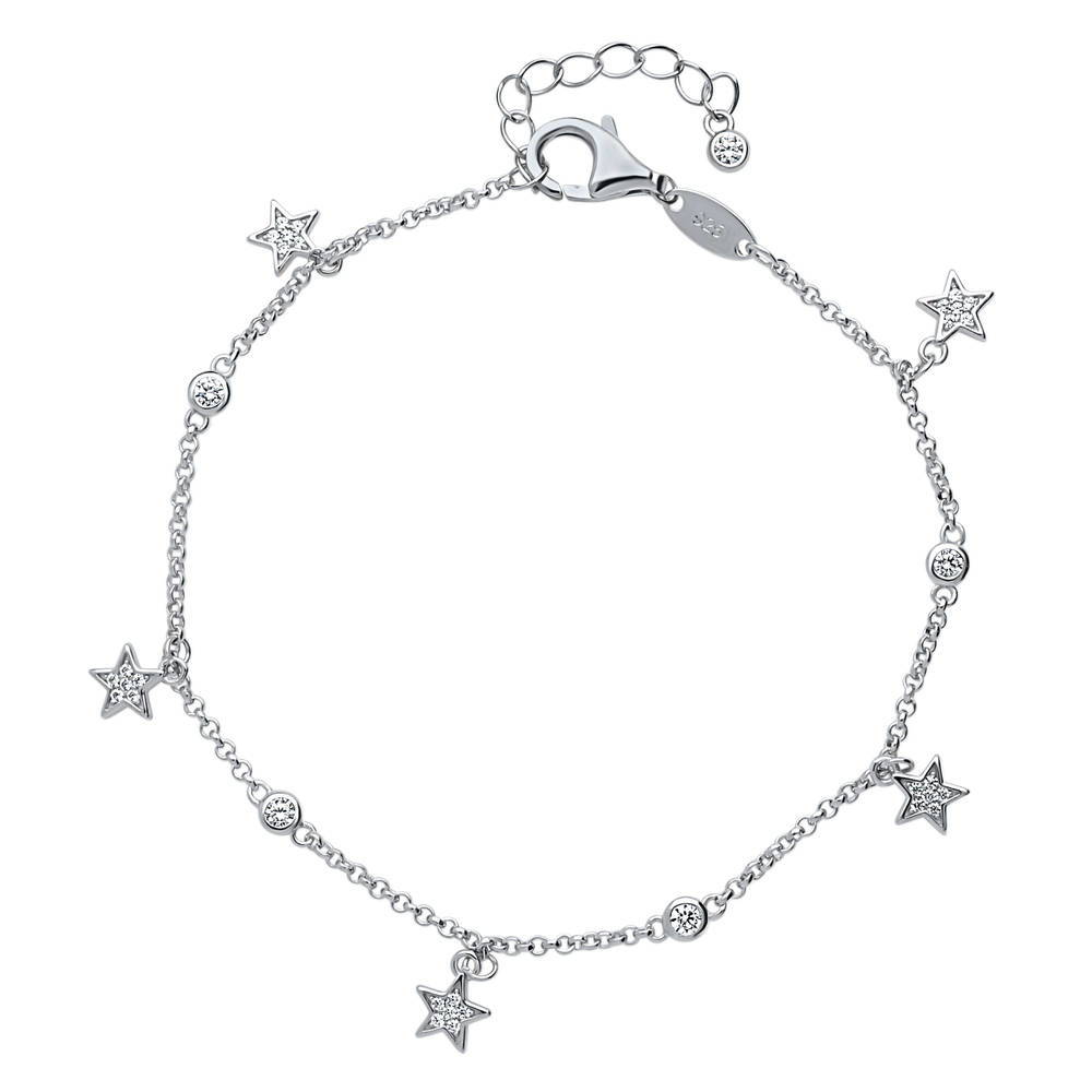 BERRICLE Silver Star Cubic Zirconia Fashion Station Bracelet