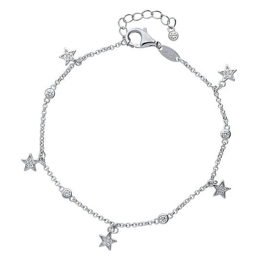 BERRICLE Silver Star Cubic Zirconia Fashion Station Bracelet