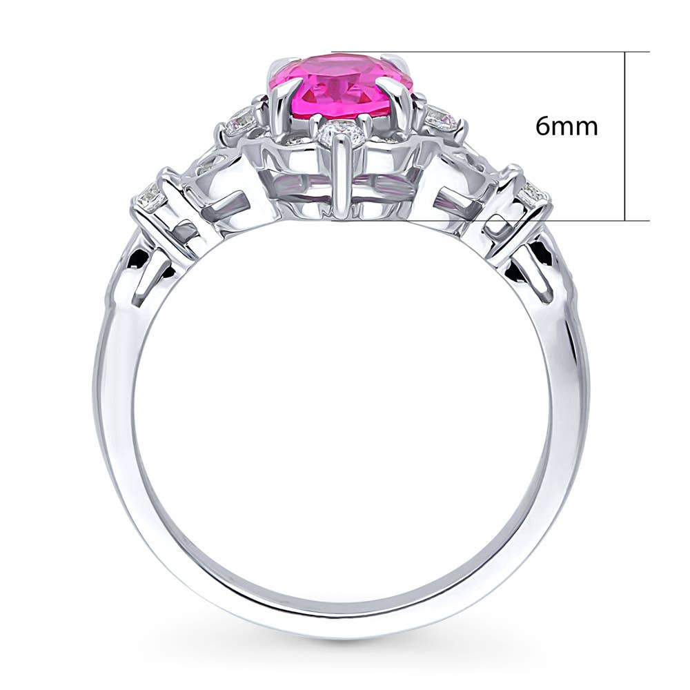 BERRICLE Silver Halo Pink Oval CZ Wedding Engagement Ring