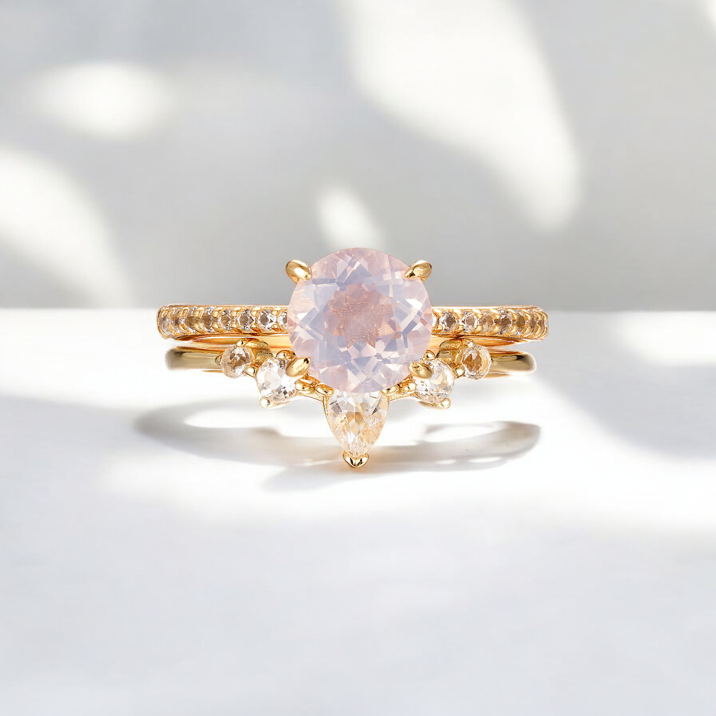 Lavender Quartz & White Topaz Ring Set - Gold Vermeil