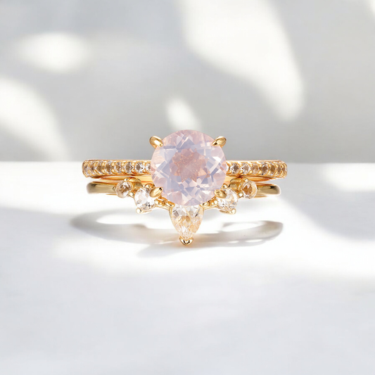 Lavender Quartz & White Topaz Ring Set - Gold Vermeil