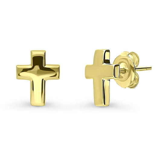 BERRICLE Sterling Silver Cross Fashion Stud Earrings