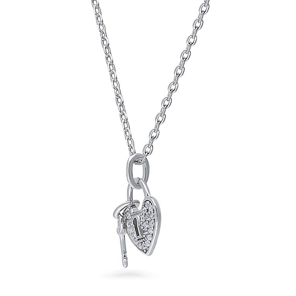 BERRICLE Sterling Silver Key Lock Heart CZ Pendant Necklace