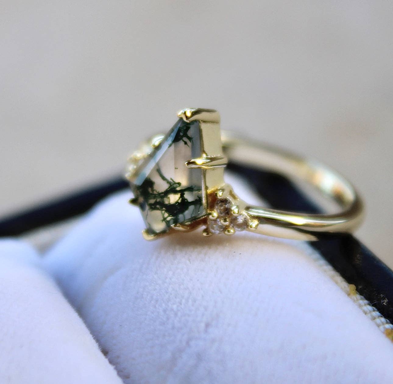 Moss Agate & Topaz Ring